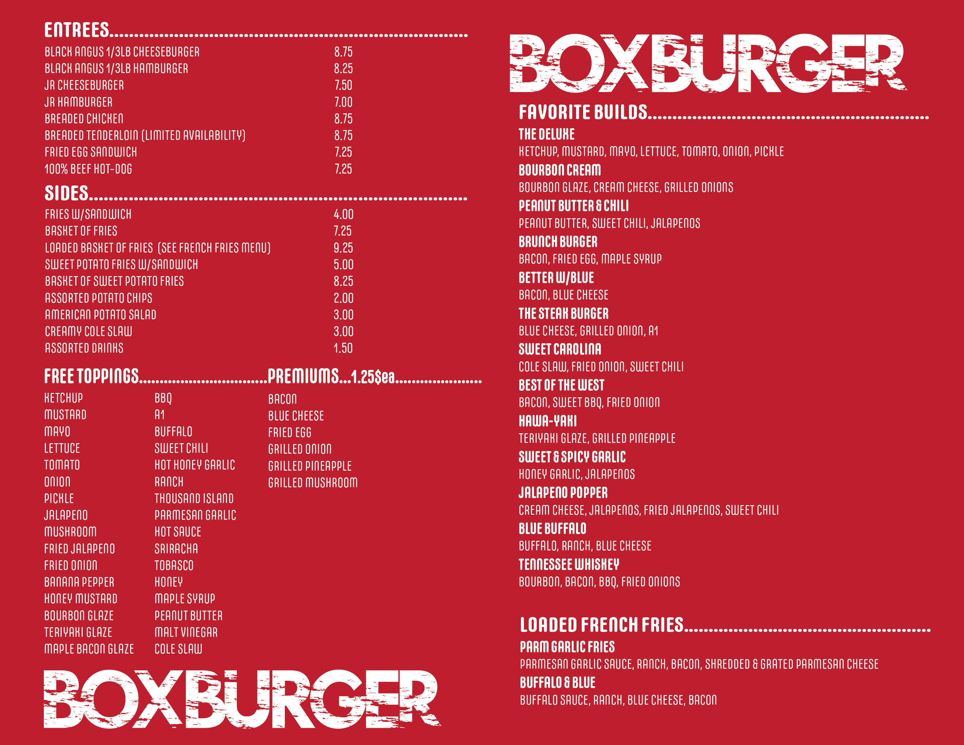 BoxBurger Menu